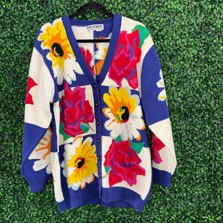 Vintage floral front button sweater