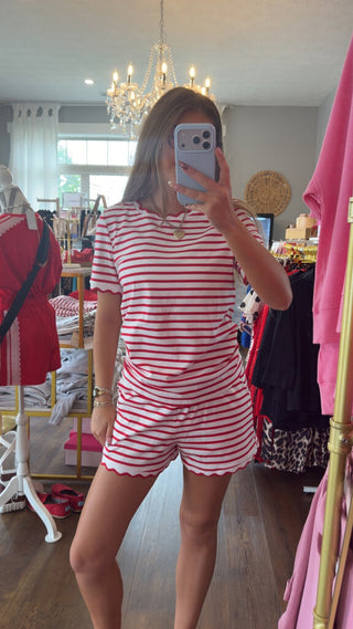 Striped, scalloped top