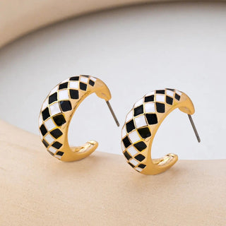 Checkered Enamel Hoop Earring