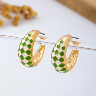 Checkered Enamel Hoop Earring