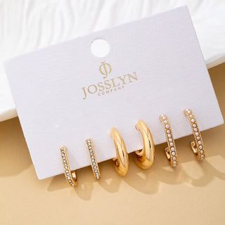Rhinestone Pearl Huggie Hoop Trio Earrings