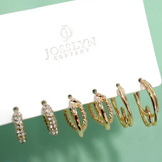 Gold Trio Huggie Hoop Rhinestone Earrings, product photo