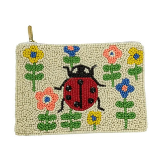Lady Bug Beaded Coin Purse
