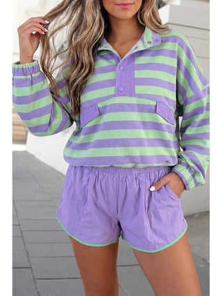 Striped long sleeve top w/ snaps