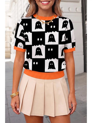 Geometric Ghost Color Block Knit Sweater