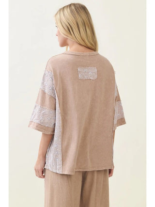 Mineral Washed Eyelet Lace On Sleeves and Side