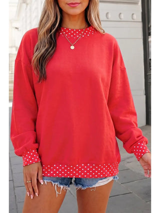 Polka Dot Trim Mockneck Sweatshirt