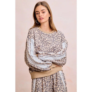 Leopard French Terry Lace Contrast Sweatshirt Top