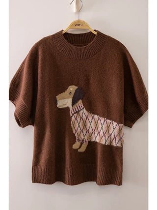 Dog Graphic Short Sleeve Knit