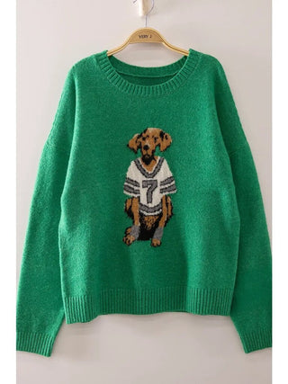 Long Sleeve Cozy Dog Graphic Knit Sweater