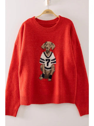 Long Sleeve Cozy Dog Graphic Knit Sweater