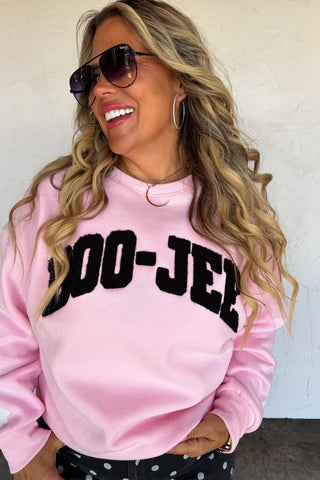 "Boo-jee" Ghost Pullover in pink, graphic detail
