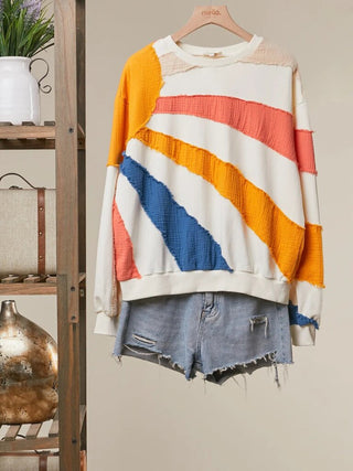 Mixed Fabric Sun Patchwork Sweatshirt