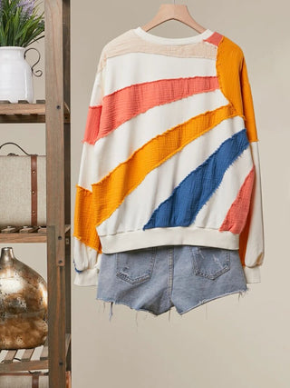 Mixed Fabric Sun Patchwork Sweatshirt