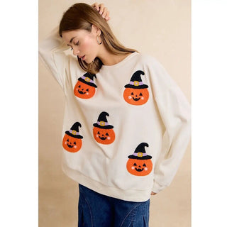Halloween Pumpkin Chenille Patch Sweatshirt