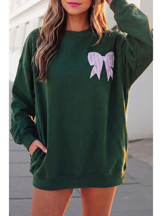 Striped Print Bow Graphic Oversized Sweatshirt