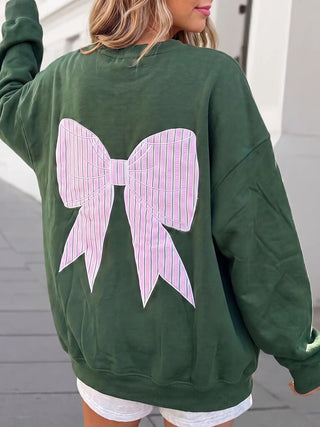Striped Print Bow Graphic Oversized Sweatshirt alternate view 1