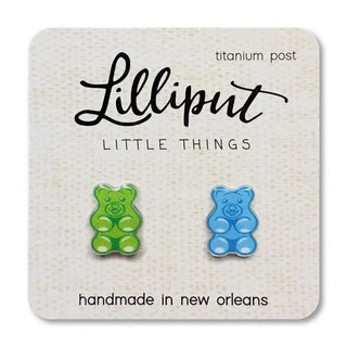 Gummy Bear stud earrings in green and blue