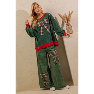 Plaid Bow Mineral Wash Lounge Set