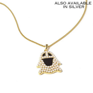 Gold chain necklace with pearl ghost pendant