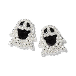 Silver-tone pearl ghost earrings with black faces