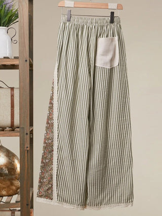 Prairie Stripe Patchwork Wide Pants alternate view showing floral patchwork detail