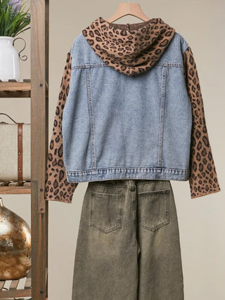 Denim Vest with Leopard Print Sleeves alternate view 1