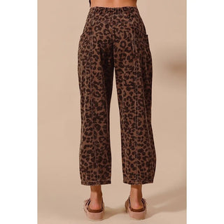 Two-toned leopard print twill mid rise wide-leg pants, alternate view 2