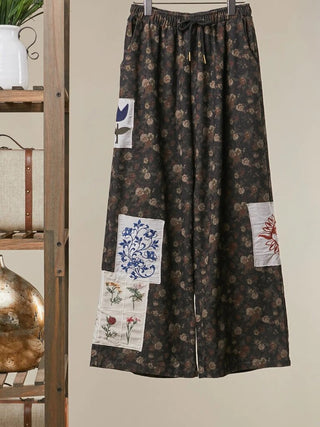 Floral Print Patchwork Wide-Leg Pants