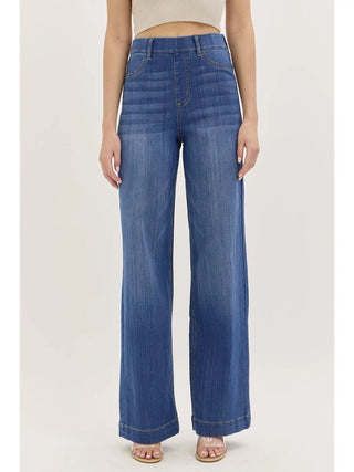 High Rise Pull-On Wide Leg Denim