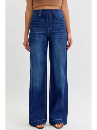 High Rise Pull-On Wide Leg Denim