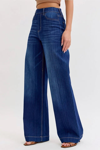 High Rise Pull-On Wide Leg Denim