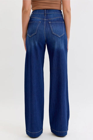 High Rise Pull-On Wide Leg Denim