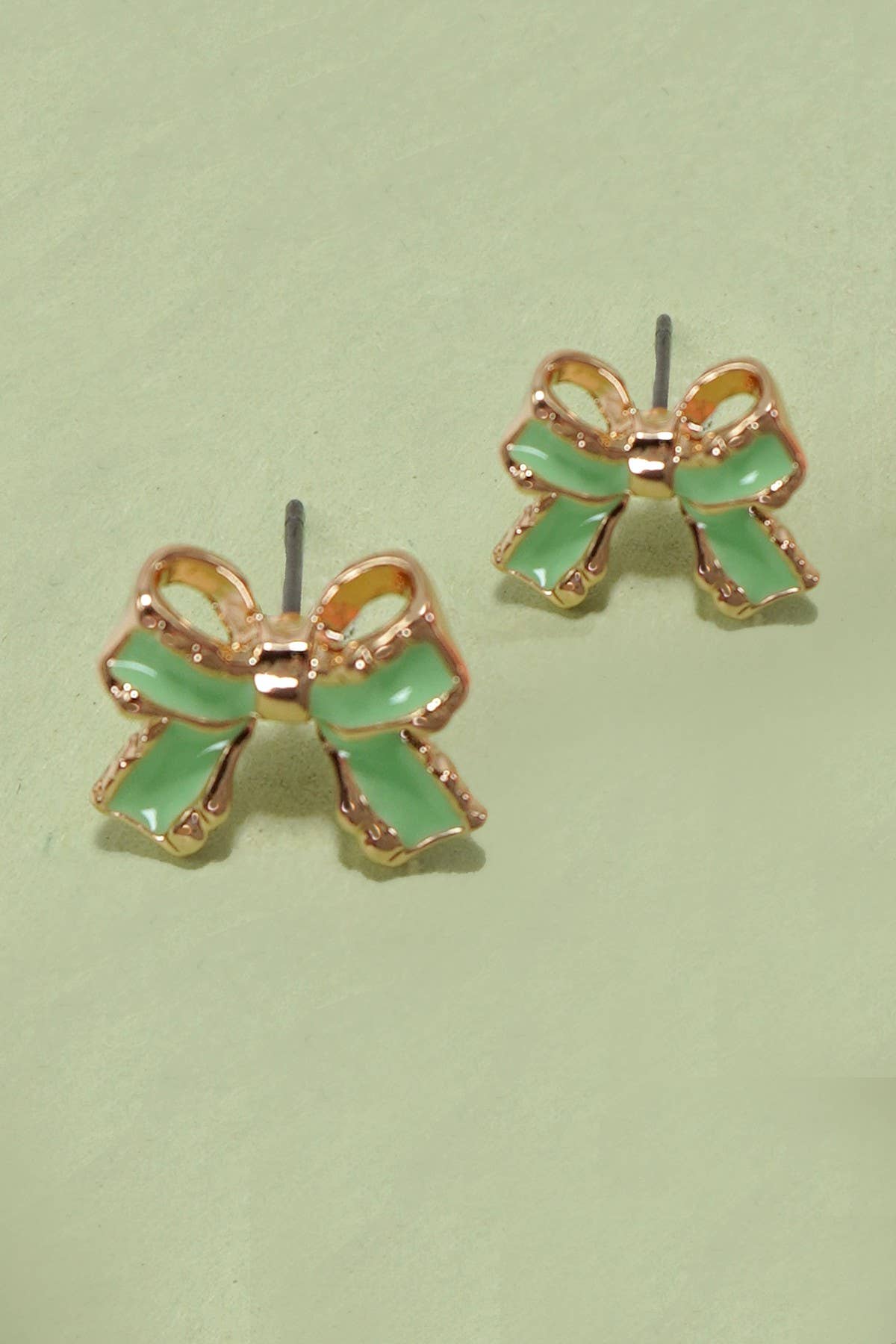 JOSSLYN by Wall to Wall - GOLD MINT EPOXY BOW STUD EARRINGS | 31E40100