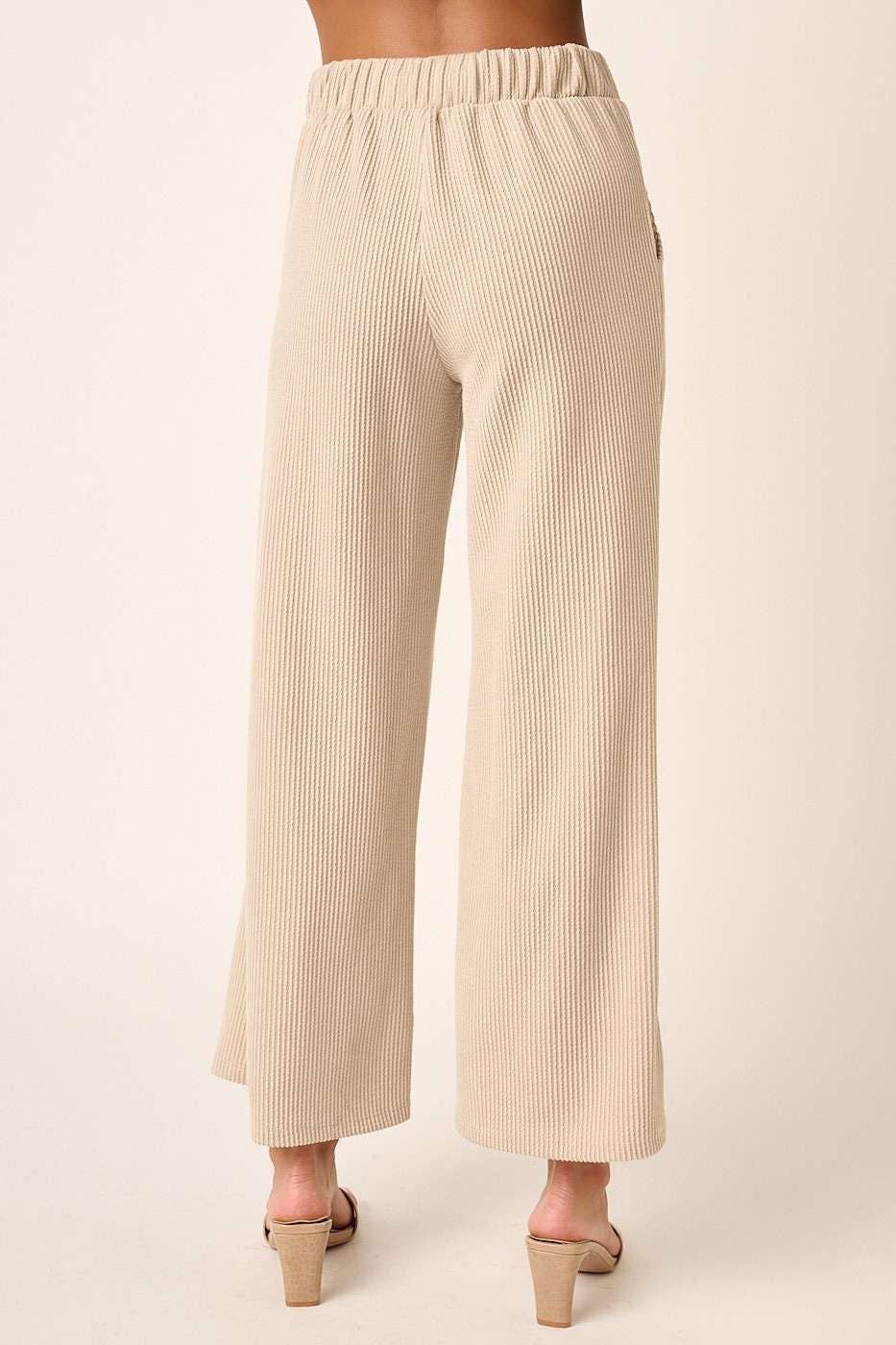 mittoshop - P9662-RIB KNIT TEXTURE ELASTIC WAIST WIDE LEG PANTS