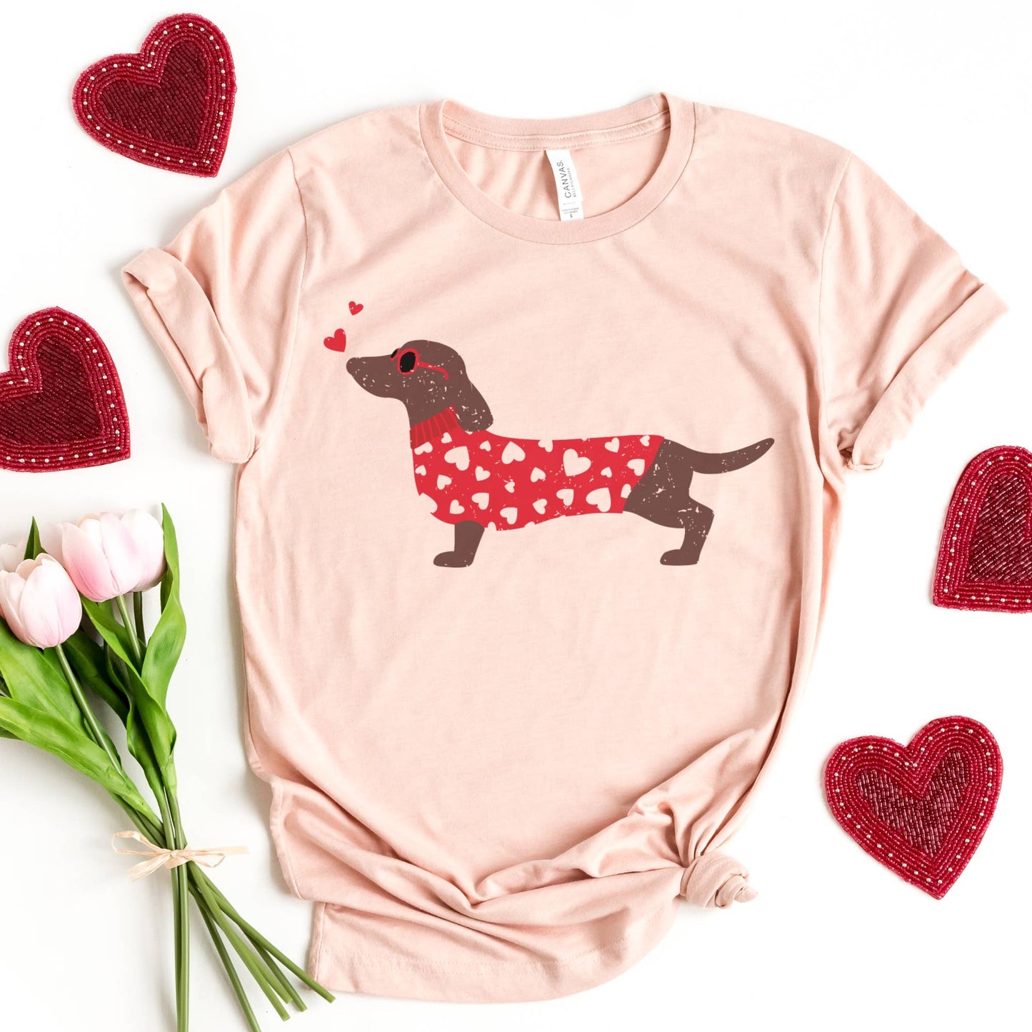 Par.tees by Party On! - Valentine Dog  T-Shirt Vday  Vintage Dachshund Tee