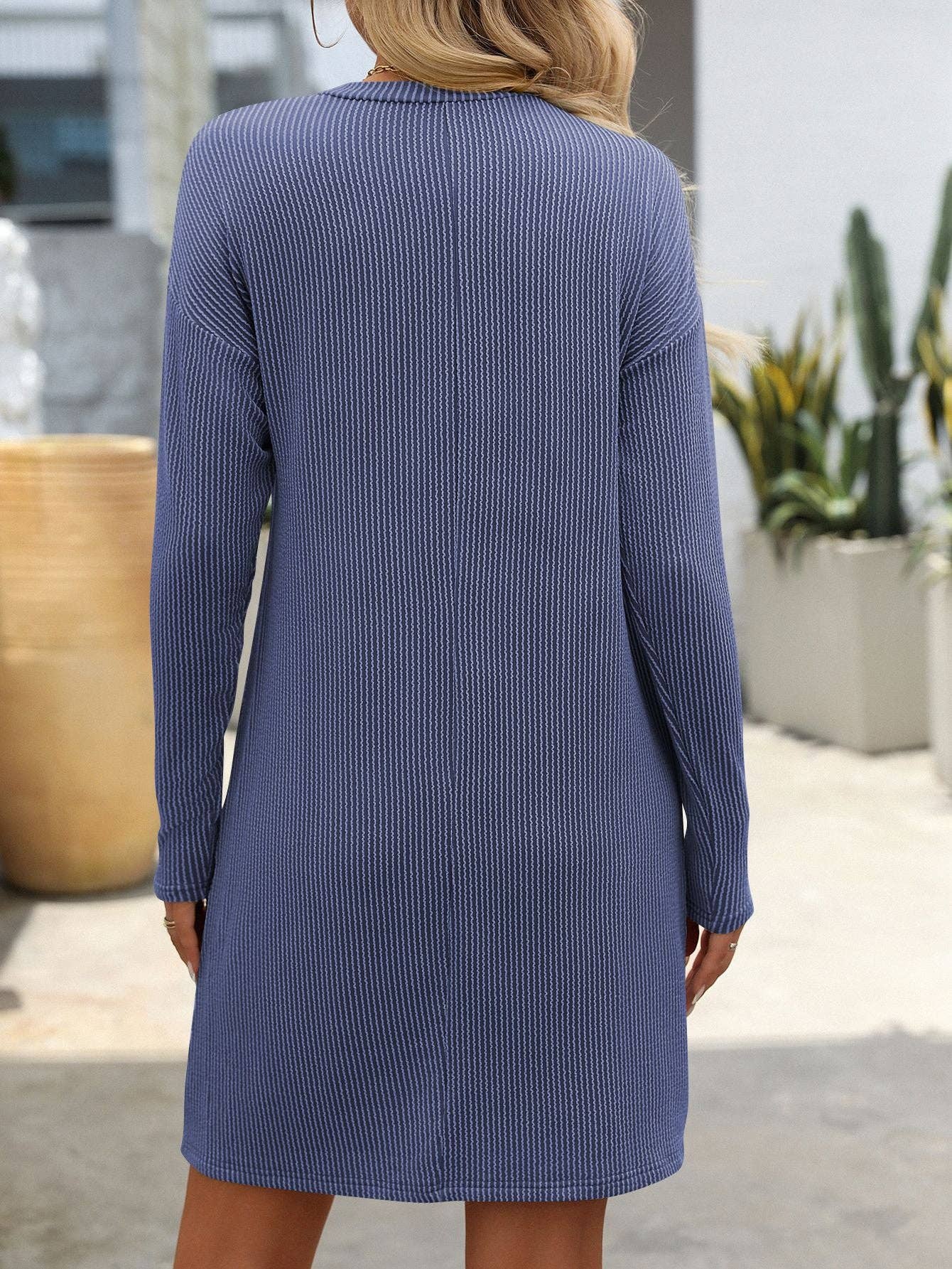 Lovesoft - Casual Contrast Twist Strip Long Sleeve Pocket Dress