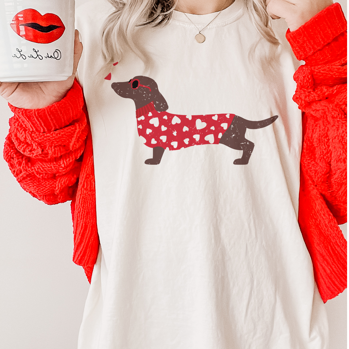Par.tees by Party On! - Valentine Dog  T-Shirt Vday  Vintage Dachshund Tee