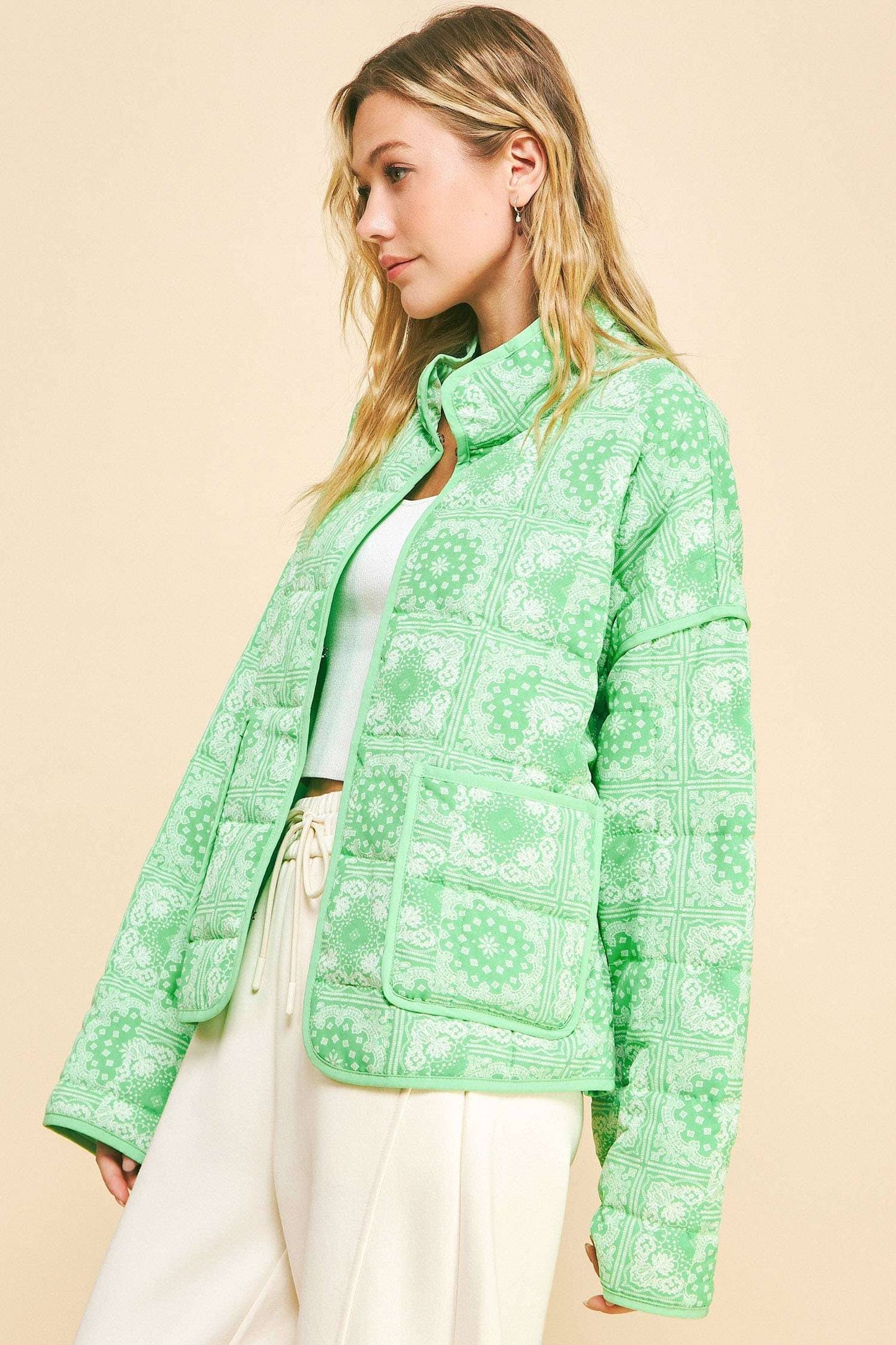 Davi & Dani - PLUS QUILTED BANDANA HIGH NECK LOOSE FIT JACKET