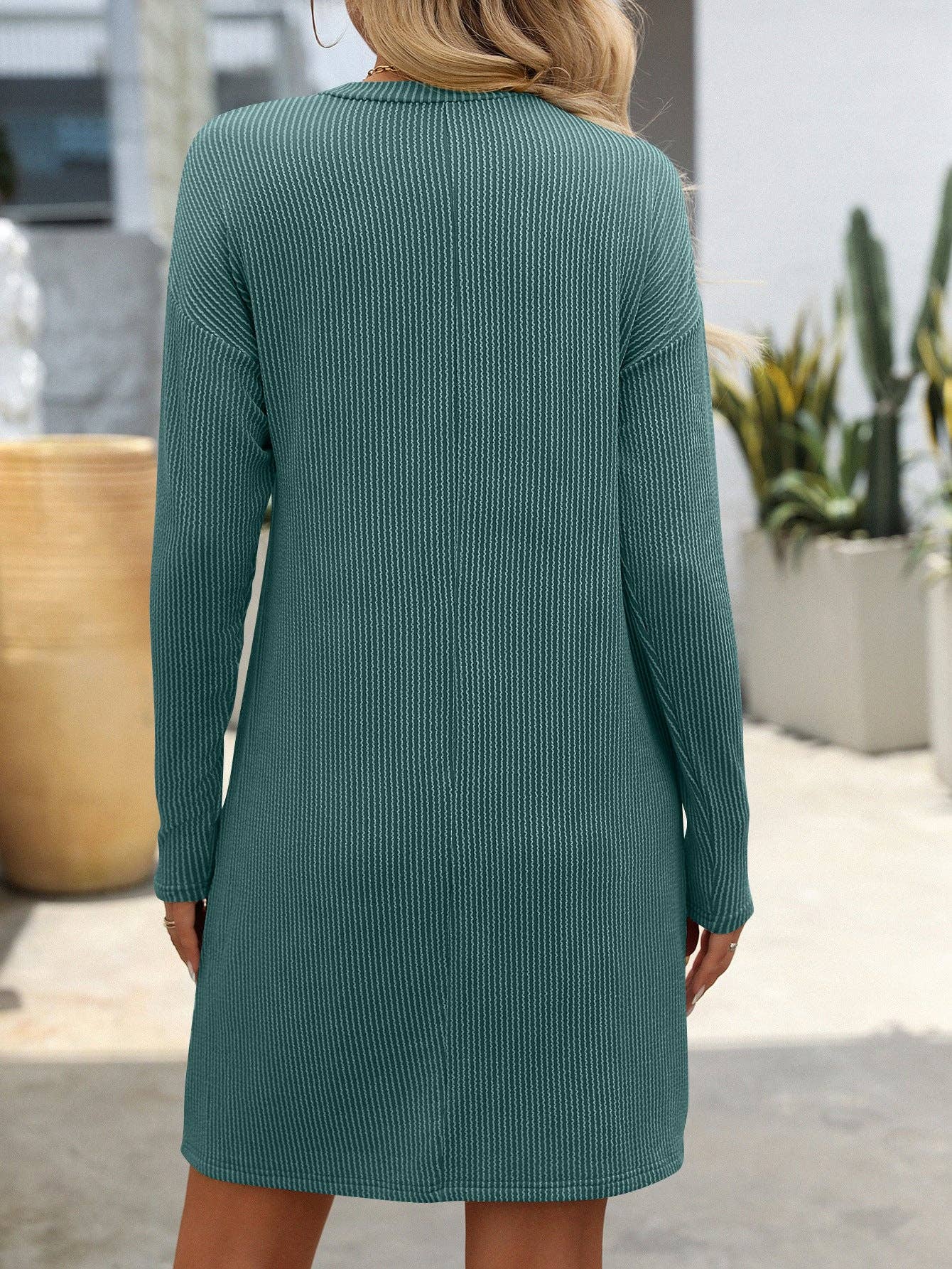 Lovesoft - Casual Contrast Twist Strip Long Sleeve Pocket Dress