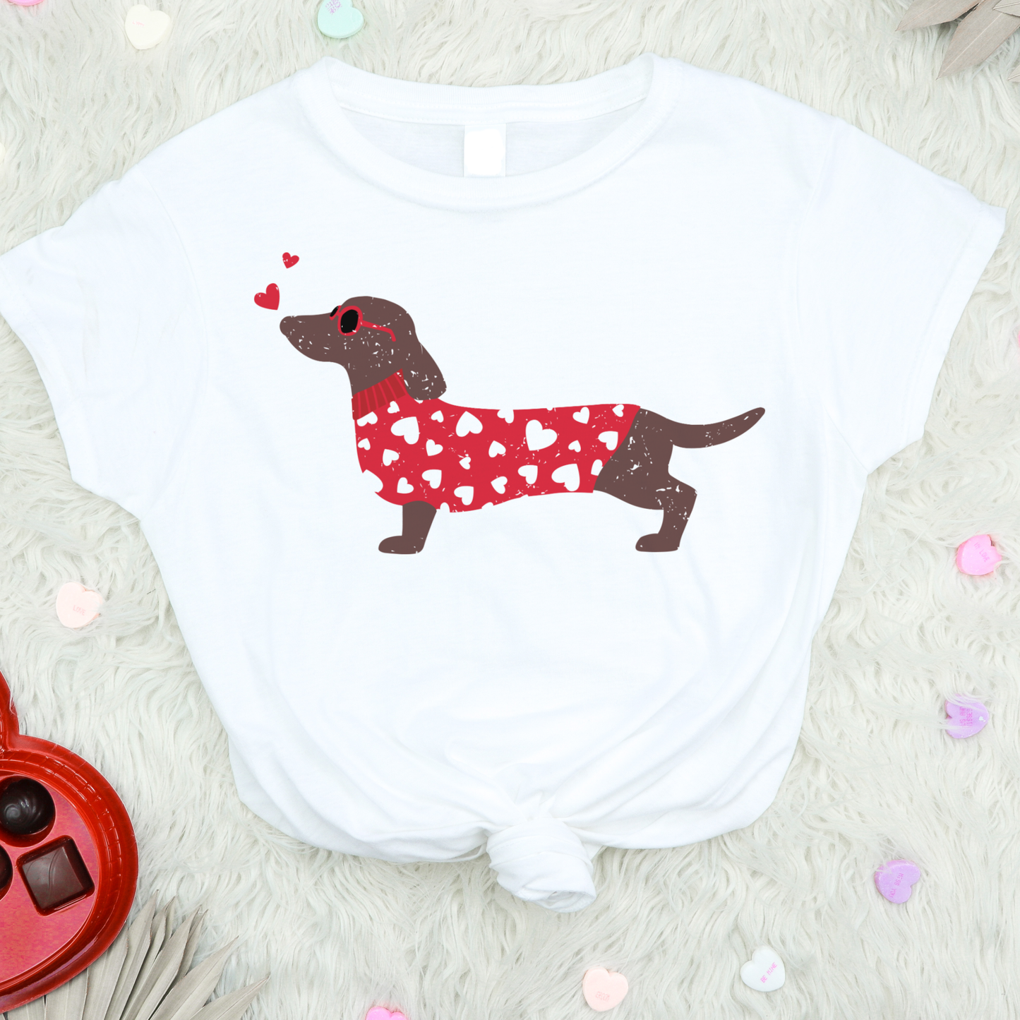 Par.tees by Party On! - Valentine Dog  T-Shirt Vday  Vintage Dachshund Tee