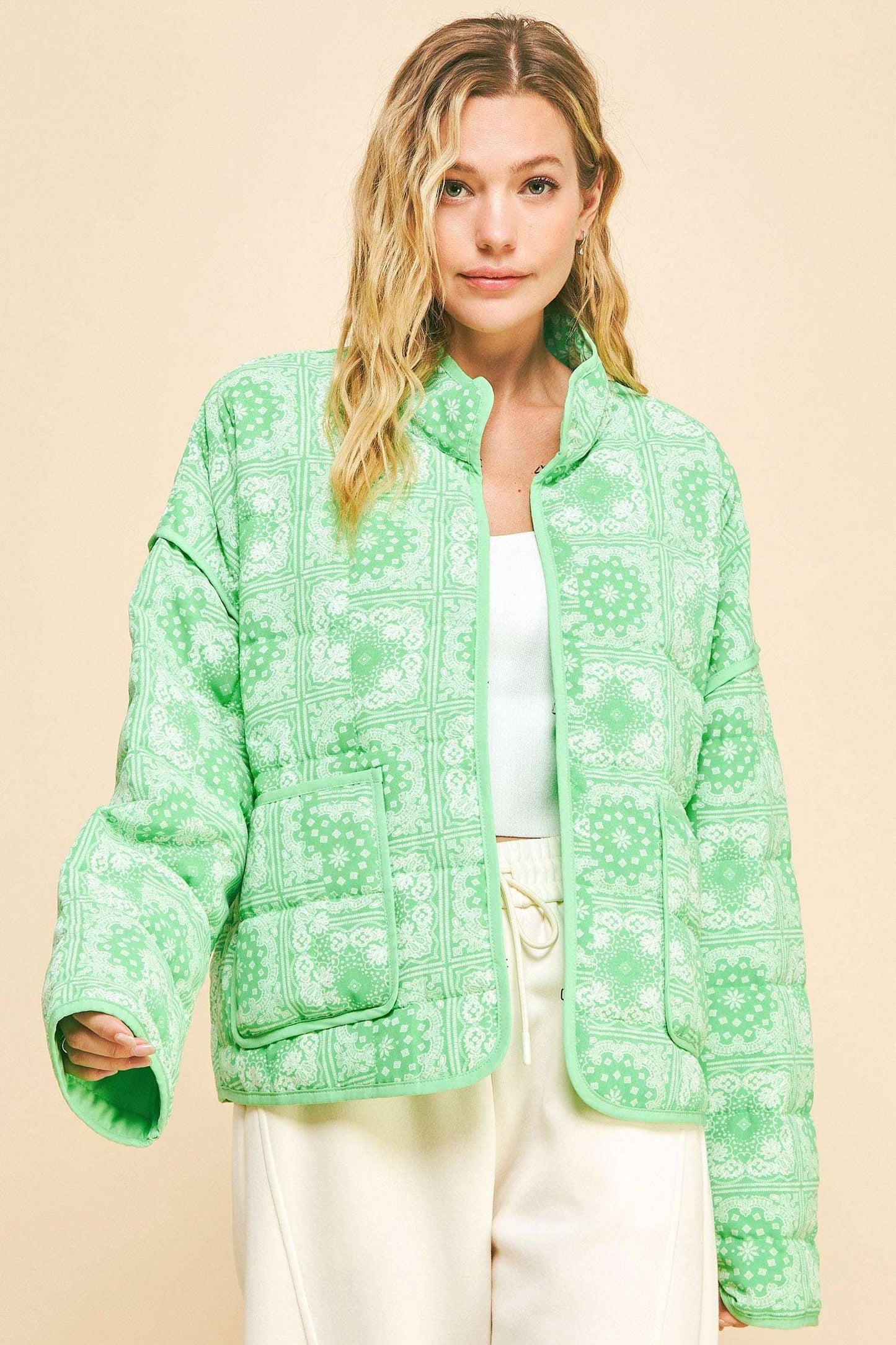 Davi & Dani - PLUS QUILTED BANDANA HIGH NECK LOOSE FIT JACKET