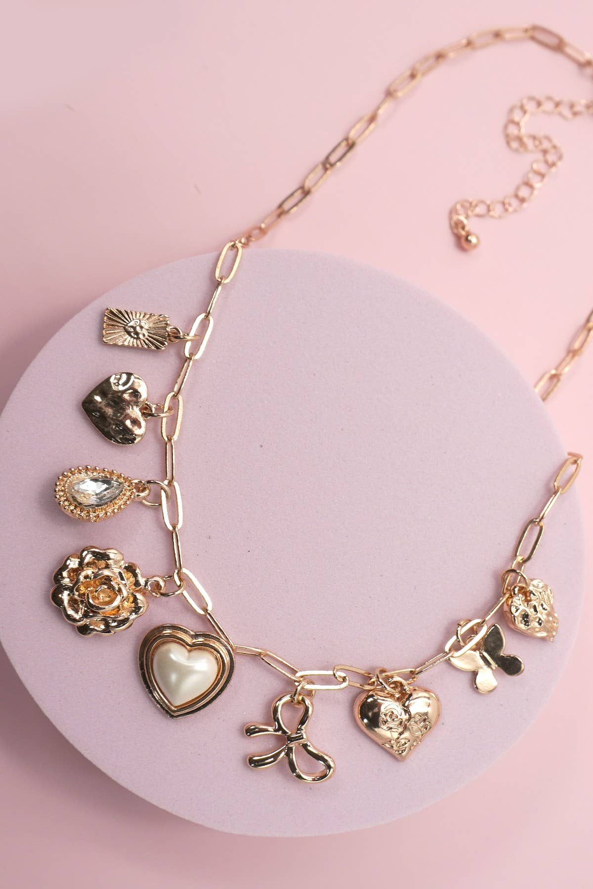 JOSSLYN by wall to wall - CHARM NECKLACE-BOW HEART RHINESTONE FLOWER | 80N91405
