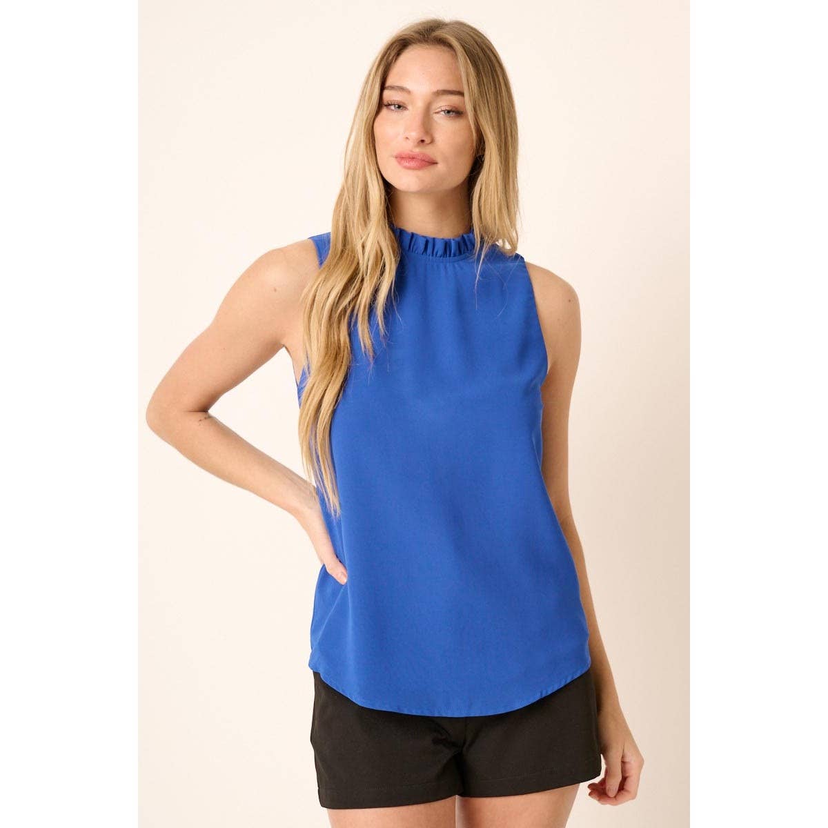 mittoshop - SOLID RUFFLE MOCK NECK SLEEVELESS BLOUSE