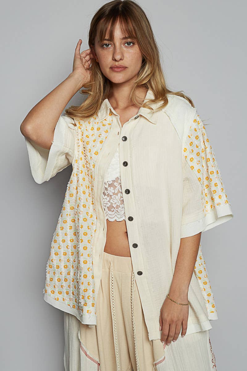 Pol Clothing - Short sleeve collared floral printed shirt top