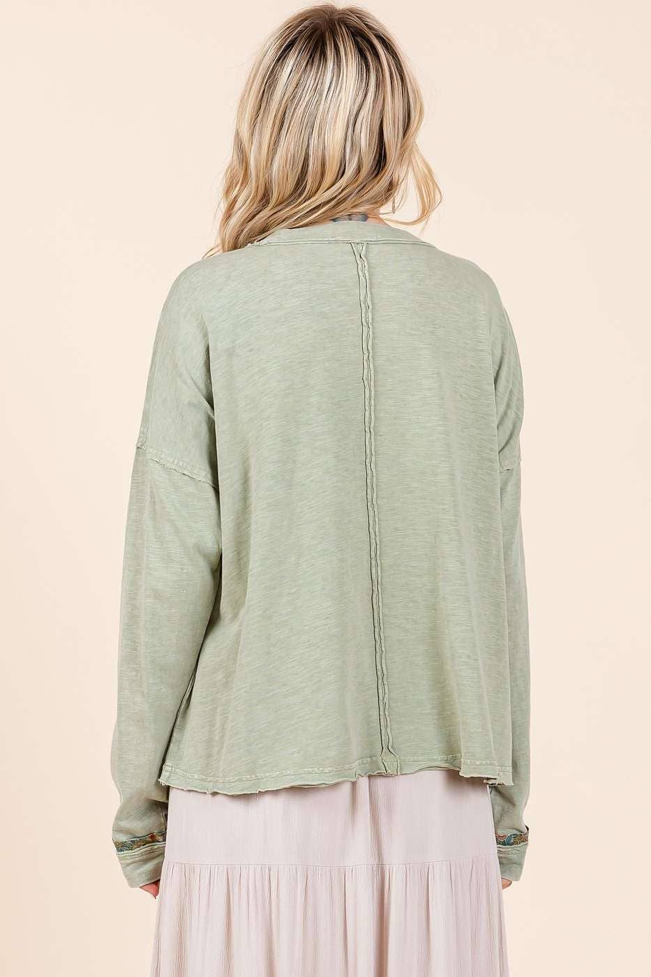 mittoshop - MINERAL WASH STAR PATCH LONG SLEEVE TOP