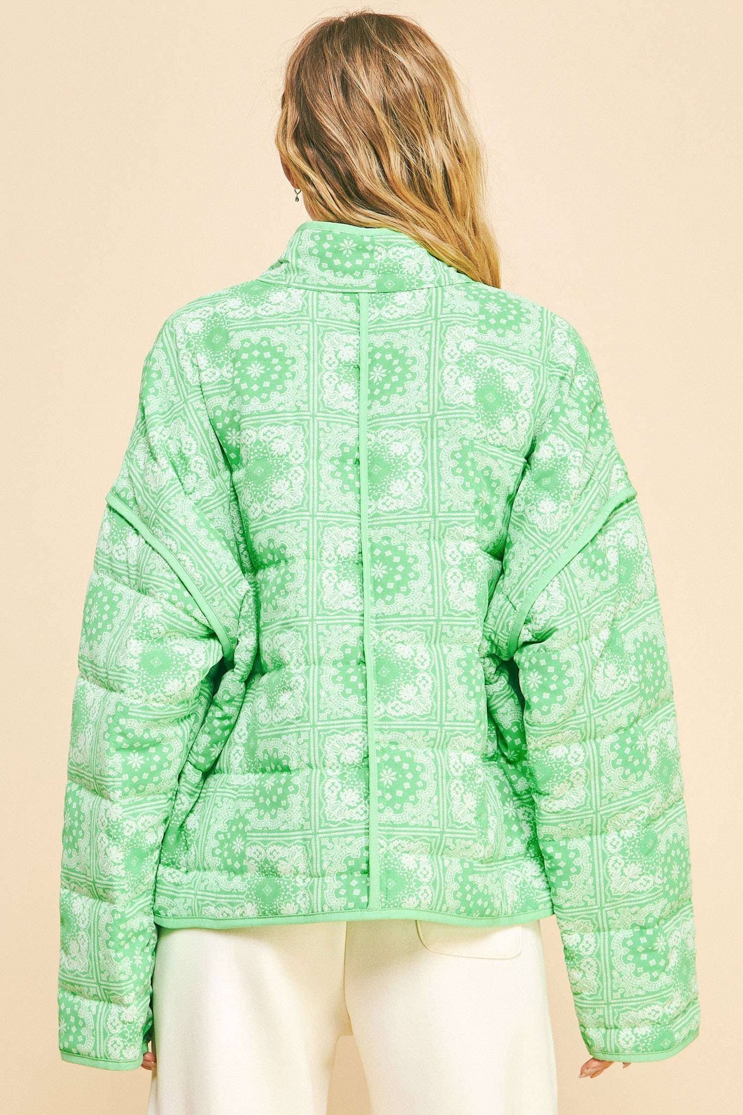 Davi & Dani - PLUS QUILTED BANDANA HIGH NECK LOOSE FIT JACKET