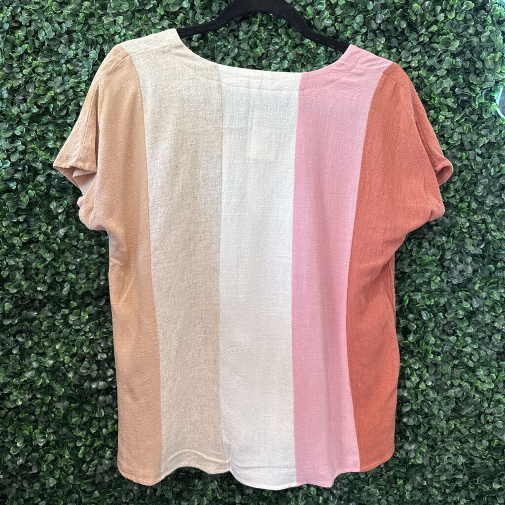 Short sleeve striped color block