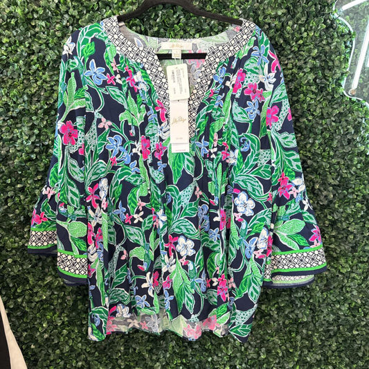 Long Bell Sleeve V Neck Floral Print Top