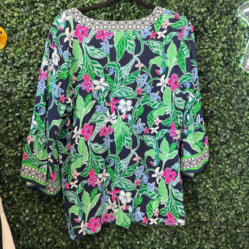 Long Bell Sleeve V Neck Floral Print Top